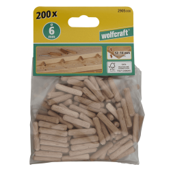 Kołek bukowy Ø 6 x 30 mm 200 szt. 2905000 WOLFCRAFT