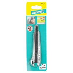 Nóż metalowy z odłamywanym ostrzem 9 mm, z czarnym ostrzem „Profi Sharp” 4305000 WOLFCRAFT