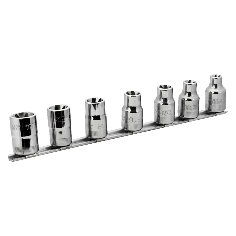 Zestaw 6 szt. nasadek 1/2'' to śrub zewnętrznych torx-ER na szynie 7807TE Bahco Zestaw 6 szt. nasadek 1/2'' to śrub zewnętrznych torx-ER na szynie 7807TE Bahco Bahcocentrum.pl
