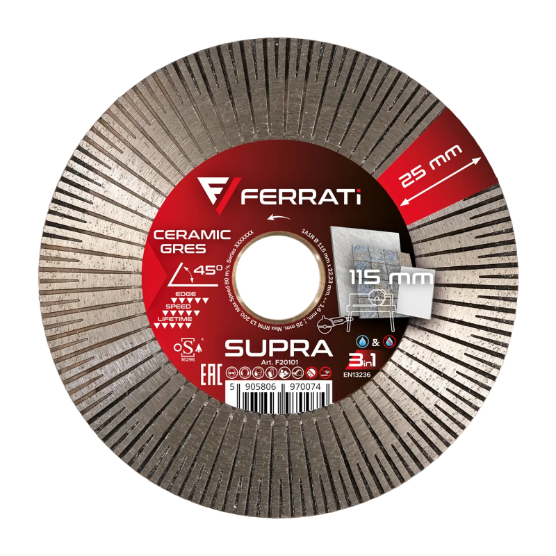 Tarcza diamentowa do ceramiki i kamienia Ø 115 mm SUPRA F20101 FERRATI Tarcza diamentowa do ceramiki i kamienia Ø 115 mm SUPRA F20101 FERRATI Bahcocentrum.pl
