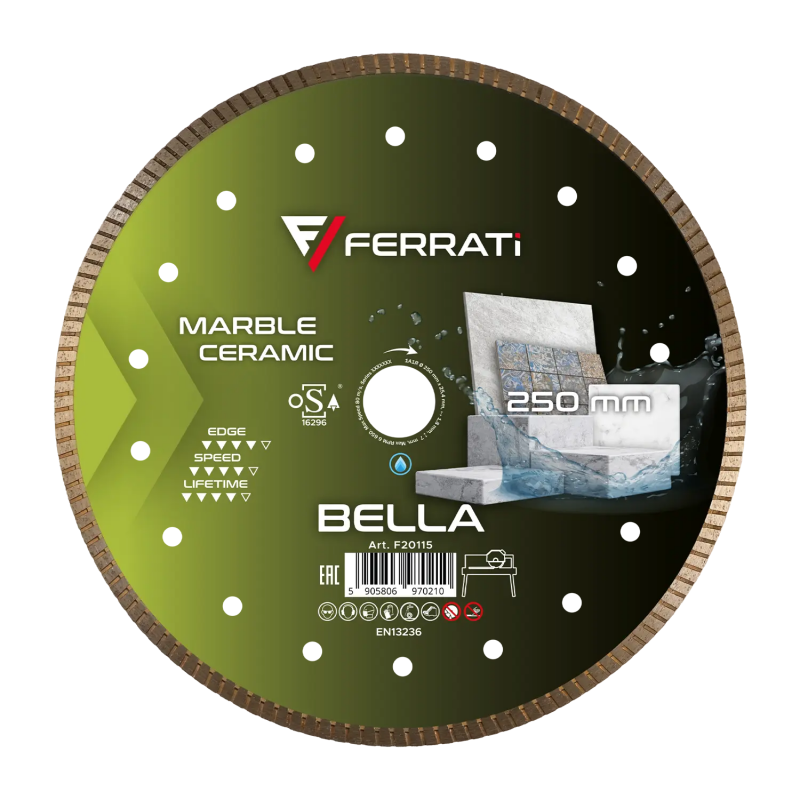 Tarcza diamentowa do ceramiki i kamienia naturalnego Ø 250 mm BELLA F20115 FERRATI Tarcza diamentowa do ceramiki i kamienia naturalnego Ø 250 mm BELLA F20115 FERRATI Bahcocentrum.pl