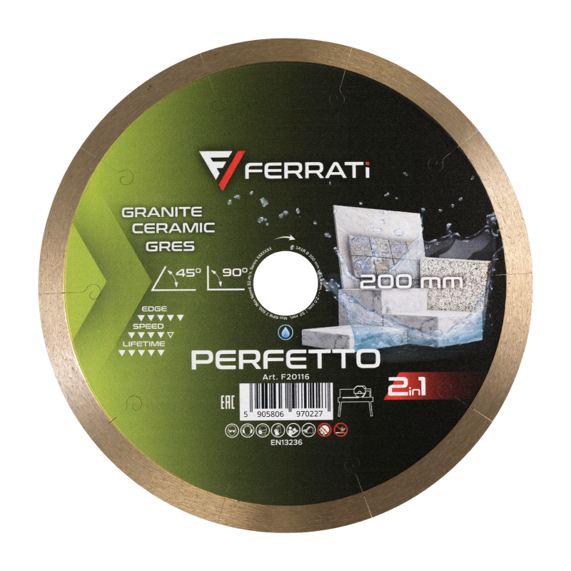 Tarcza diamentowa do ceramiki, marmuru, dektonu Ø 200 mm PERFETTO F20116 FERRATI Tarcza diamentowa do ceramiki, marmuru, dektonu Ø 200 mm PERFETTO F20116 FERRATI Bahcocentrum.pl