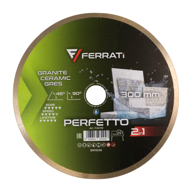 Tarcza diamentowa do ceramiki, marmuru, dektonu Ø 300 mm PERFETTO F20119 FERRATI Tarcza diamentowa do ceramiki, marmuru, dektonu Ø 300 mm PERFETTO F20119 FERRATI Bahcocentrum.pl