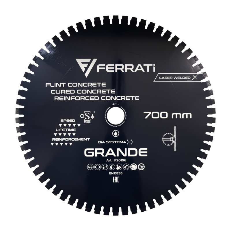 Tarcza diamentowa do betonu Ø 700 mm GRANDE F20196 FERRATI Tarcza diamentowa do betonu Ø 700 mm GRANDE F20196 FERRATI Bahcocentrum.pl