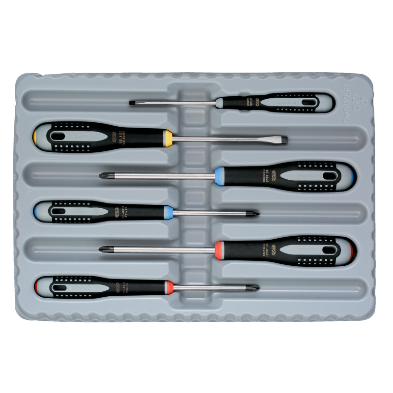 Zestaw 6 szt. wkrętaków płaskie, Pozidriv PZ i Phillips PH ERGO™ BE-9886 BAHCO Zestaw 6 szt. wkrętaków płaskie, Pozidriv PZ i Phillips PH ERGO™ BE-9886 BAHCO Bahcocentrum.pl